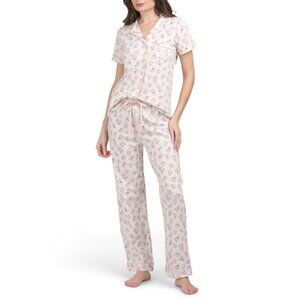 POPPY & CLAY Oatmeal 2pc Organic Cotton Short Sleeve Top And Pants Pajama Set